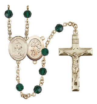 14 Karat Gold-Filled 6mm Austrian Crystal Saint Sebastian/Wrestling Rosary in Emerald
