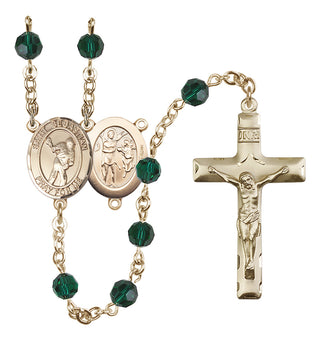 14 Karat Gold-Filled 6mm Austrian Crystal Saint Sebastian/Lacrosse Rosary in Emerald