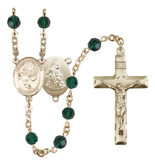 14 Karat Gold-Filled 6mm Austrian Crystal Guardian Angel/Basketball Rosary in Emerald