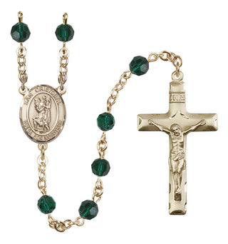 14 Karat Gold 6mm Austrian Crystal San Cristobal Rosary in Emerald