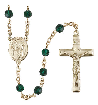 14 Karat Gold 6mm Austrian Crystal Saint David of Wales Rosary in Emerald