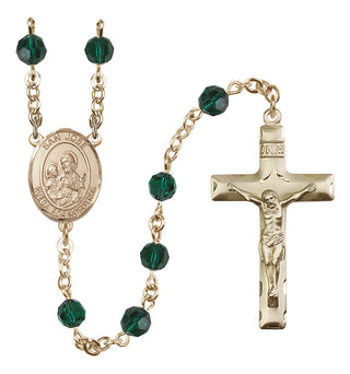 14 Karat Gold 6mm Austrian Crystal San Jose Rosary in Emerald