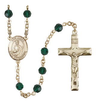 14 Karat Gold 6mm Austrian Crystal San Judas Rosary in Emerald