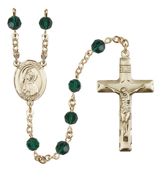 14 Karat Gold 6mm Austrian Crystal Saint Monica Rosary in Emerald