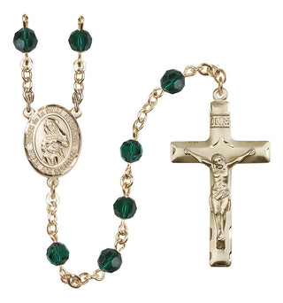 14 Karat Gold 6mm Austrian Crystal Virgen de la Divina Providencia Rosary in Emerald