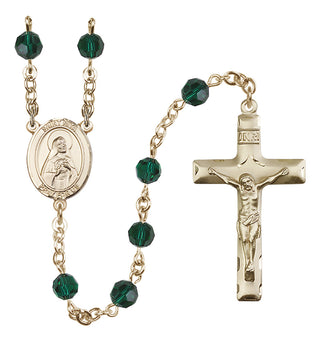14 Karat Gold 6mm Austrian Crystal Saint Rita of Cascia Rosary in Emerald