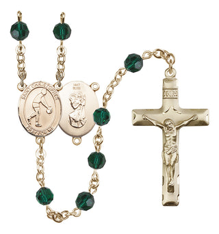 14 Karat Gold 6mm Austrian Crystal Saint Christopher/Basketball Rosary in Emerald
