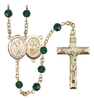 14 Karat Gold 6mm Austrian Crystal Saint Sebastian/Golf Rosary in Emerald