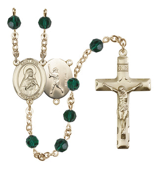 14 Karat Gold 6mm Austrian Crystal Saint Rita / Baseball Rosary in Emerald