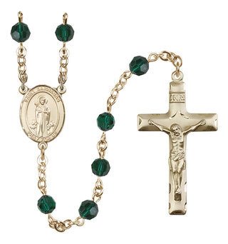 14 Karat Gold 6mm Austrian Crystal Saint Barnabas Rosary in Emerald