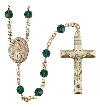 14 Karat Gold 6mm Austrian Crystal Saint John of the Cross Rosary in Emerald
