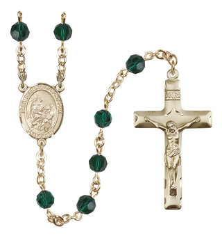 14 Karat Gold 6mm Austrian Crystal Saint Bernard of Montjoux Rosary in Emerald