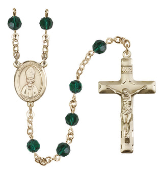 14 Karat Gold 6mm Austrian Crystal Saint Anselm of Canterbury Rosary in Emerald