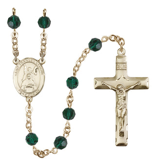 14 Karat Gold 6mm Austrian Crystal Saint Frances of Rome Rosary in Emerald