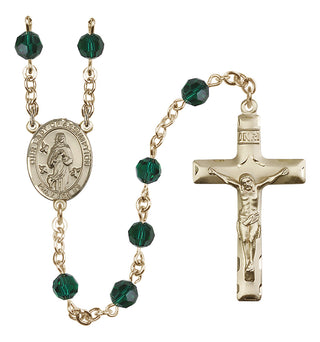 14 Karat Gold 6mm Austrian Crystal Our Lady of Assumption Rosary in Emerald