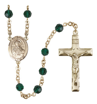 14 Karat Gold 6mm Austrian Crystal Saint Daria Rosary in Emerald