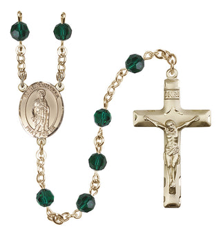 14 Karat Gold 6mm Austrian Crystal Saint Nathanael Rosary in Emerald