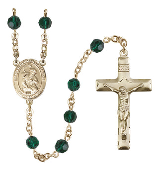 14 Karat Gold 6mm Austrian Crystal Blessed Herman the Cripple Rosary in Emerald
