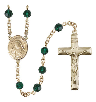 14 Karat Gold 6mm Austrian Crystal Saint Alphonsa of India Rosary in Emerald