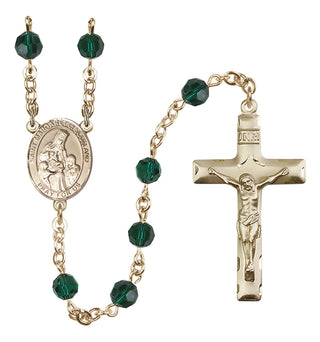 14 Karat Gold 6mm Austrian Crystal Saint Margaret of Scotland Rosary in Emerald
