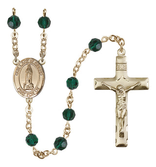 14 Karat Gold 6mm Austrian Crystal Our Lady of Kibeho Rosary in Emerald