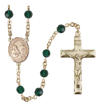 14 Karat Gold 6mm Austrian Crystal Saint Mary Magdalene of Canossa Rosary in Emerald