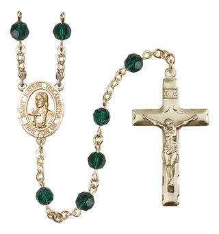 14 Karat Gold 6mm Austrian Crystal Saint Kateri Tekakwitha Rosary in Emerald