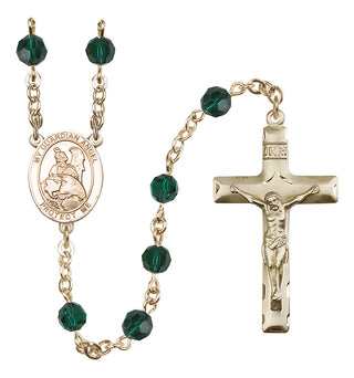 14 Karat Gold 6mm Austrian Crystal Guardian Angel Protector Rosary in Emerald