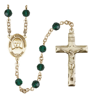 14 Karat Gold 6mm Austrian Crystal Saint Jose Sanchez del Rio Rosary in Emerald