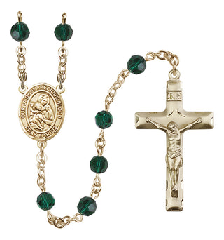14 Karat Gold 6mm Austrian Crystal Our Lady of the Precious Blood Rosary in Emerald