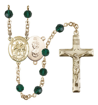 14 Karat Gold 6mm Austrian Crystal Saint Christopher / Choir Rosary in Emerald