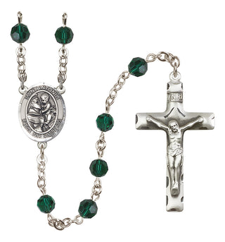 Sterling Silver 6mm Austrian Crystal San Antonio Rosary in Emerald