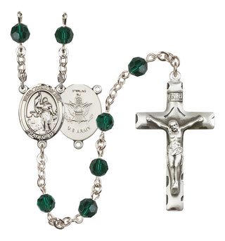 Sterling Silver 6mm Austrian Crystal Saint Joan of Arc / Army Rosary in Emerald