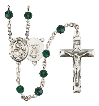 Sterling Silver 6mm Austrian Crystal Saint Joan of Arc / Navy Rosary in Emerald