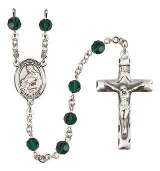 Sterling Silver 6mm Austrian Crystal Saint Agnes of Rome Rosary in Emerald