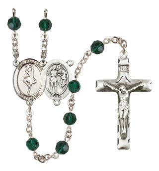Sterling Silver 6mm Austrian Crystal Saint Sebastian/Dance Rosary in Emerald