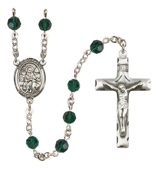 Sterling Silver 6mm Austrian Crystal Saint Germaine Cousin Rosary in Emerald
