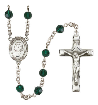 Sterling Silver 6mm Austrian Crystal Saint John Baptist de la Salle Rosary in Emerald