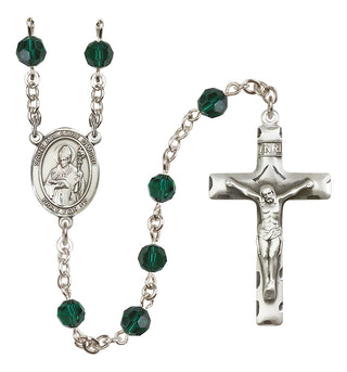 Sterling Silver 6mm Austrian Crystal Saint Malachy O'More Rosary in Emerald