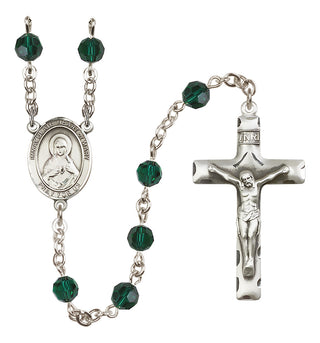 Sterling Silver 6mm Austrian Crystal Immaculate Heart of Mary Rosary in Emerald