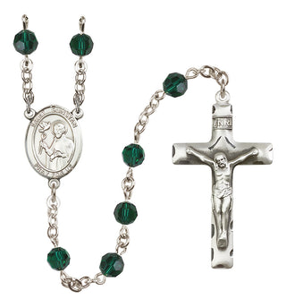 Sterling Silver 6mm Austrian Crystal Saint Dunstan Rosary in Emerald