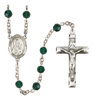 Sterling Silver 6mm Austrian Crystal Saint John Chrysostom Rosary in Emerald