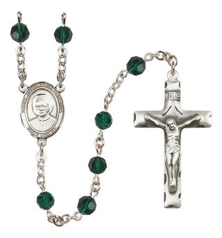 Sterling Silver 6mm Austrian Crystal Saint Josemaria Escriva Rosary in Emerald
