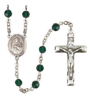 Sterling Silver 6mm Austrian Crystal Saint Fidelis Rosary in Emerald