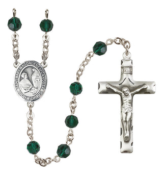Sterling Silver 6mm Austrian Crystal Saint Mary Magdalene of Canossa Rosary in Emerald