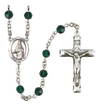 Sterling Silver 6mm Austrian Crystal Saint Emma Uffing Rosary in Emerald