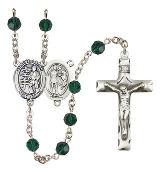 Sterling Silver 6mm Austrian Crystal Saint Sebastian/Karate Rosary in Emerald