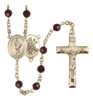14 Karat Gold-Filled 6mm Austrian Crystal Saint Florian/Firefighter Rosary in Garnet
