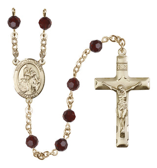 14 Karat Gold-Filled 6mm Austrian Crystal Saint Joan of Arc Rosary in Garnet