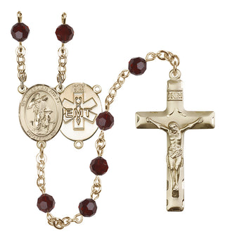 14 Karat Gold-Filled 6mm Austrian Crystal Guardian Angel / EMT Rosary in Garnet